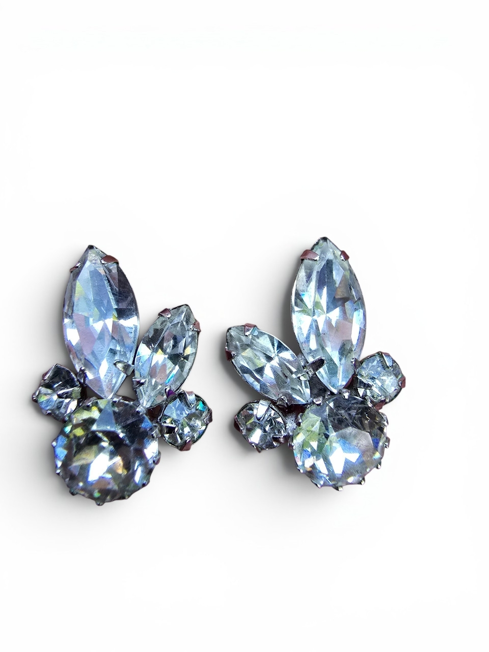 Vintage SHERMAN signed Clip On Earings Clear Swarovski Crystals